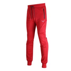 Screenshot Sports-A4050 Mens Premium Spandex Stretch Lightweight Tech Fleece Pants - Athletic Jogger Fitness Workout Gym Zipper Pockets Sweatpants-Red-Large