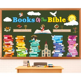 gisgfim Books of The Bible Bulletin Board Decorations Set Back to School Classroom Religious Paper Cutouts Colorful Christian Jesus Bulletin Board Decor for Sunday School Nursery VBS Chalkboard Wall