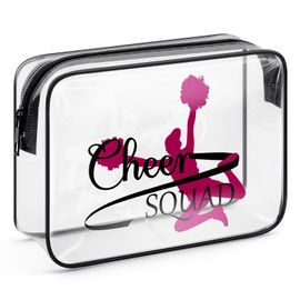Cheer Gifts for Girls Women Makeup Bag Cheerleader Gifts Clear Zipper Toiletry Pouch Cheerleader Gifts Cheer Coach Gift Birthday Christmas Graduation Gifts for Cheer Sister Friends PVC Cosmetic Bag