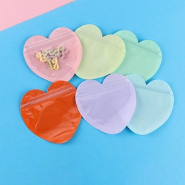ccHuDE 100 Pcs Heart Shaped Packaging Bags Clear Jewelry Ziplock Bags Small Business Wrapping Bag Resealable Food Storage Bags Pouches for Samples Pink