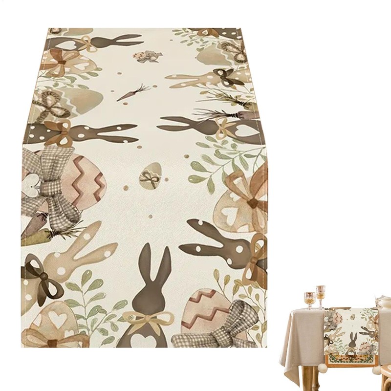 Bunny Easter Table Runner Decorations,Linen Cute Bunny Runner for Table,72x13in