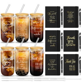 18 Pcs Employee Appreciation Gift Set for Women Teacher Nurse Thank You Inspirational Gifts with A6 Leather Journal Notebook 16 Oz Glass Cup Glitter Ballpoint Pen(Awesome)