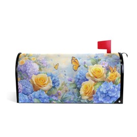 ALAZA Spring Hydrangeas Flowers Butterfly02 Magnetic Mailbox Cover MailWraps Garden Yard Home Decor for Outside Standard Size-18"x 20.8"