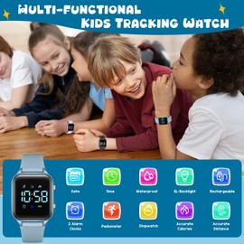 caprock Kids LED Digital Watch with Pedometer 50ATM Waterproof with Distance Calculation/Vibration Dual Alarm Stopwatch