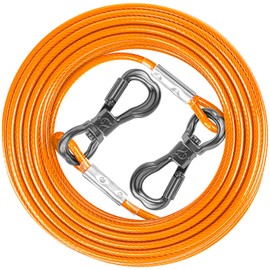 XiaZ Dog Tie Out Cable 15FT, Heavy Duty Dog Leads for Yard 8/10/15/20/30/50FT, Pet Runner Tether Chain Leash Outside for Small Medium Large Dogs Up to 120 LBS
