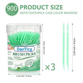 Stuzzicadenti aromatizzati alla menta, stuzzicadenti interdentali, con setole morbide, per rimuovere placca e detriti tra i denti, menta, 900 pezzi (confezione da 3)