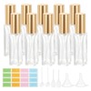 PATIKIL Travel Perfume Bottle Refillable, 10 Pcs 10ml Travel Size Mist Perfume Bottle Empty Glass Sprayer with Labels Funnel Pipette for Liquid Essential Oil, Clear/Gold Tone