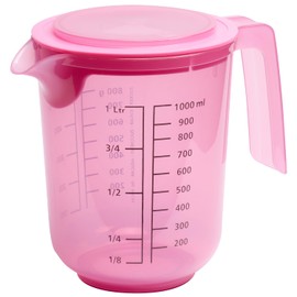 APS Mixing Cup with Lid - Measuring Cup with Measuring Scales for Liquids (L/ml), Sugar (g) and Flour (g) / Volume 1 Litre / Diameter 12.5 cm / Height 16 cm