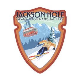 Die Cut Sticker Jackson Hole, Wyoming, Grand Teton National Park, Skiing, Contour Vinyl Sticker 1 to 3 inches (Waterproof Decal for Cars, Water Bottles, Laptops, Coolers), Small