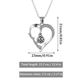 Tweruna Silver Volleyball Necklace for Women, Silver Heart Pendant Volleyball Jewelry, Crystal Rhinestone Chain for Players Coaches Fans Gifts