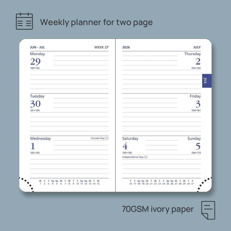 POPRUN Mini Pocket Diary 2026 A7 Week to View 12
