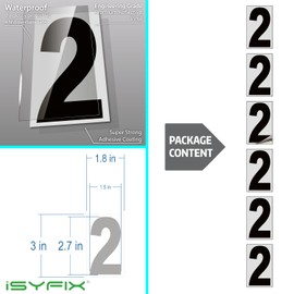 iSYFIX Black Vinyl Number 2 (Two) Stickers - 6 Pack 3 inch - Premium Decal, Reflective Background, Pre-Spaced for Mailbox, Signs, Window, Door, Cars, Truck, Home, Business, Address, Indoor & Outdoor