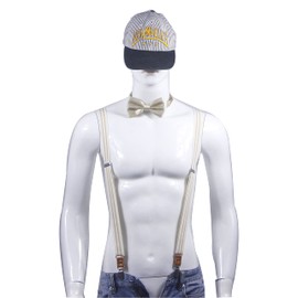 Doloise Suspenders & Bowtie Set-Men's and Women's Elastic X Band Suspenders + Bowtie For Wedding,Formal Events (cream)