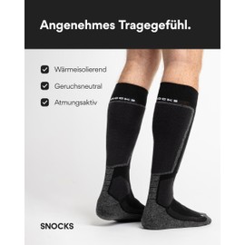 Snocks Ski Socks Black Unisex Pack of 1 (1 x Black, 35-50 Ski Socks for Men and Women, Black Padded, Warm for Ski Touring, Skiing, Long Buying, Snowboarding, Tobogganing, Winter Sports, 1 x black.