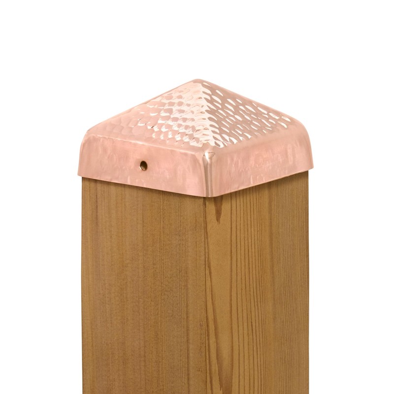 4x4 Hammered Copper Pyramid Post Caps (4-Pack) - Extended Lip