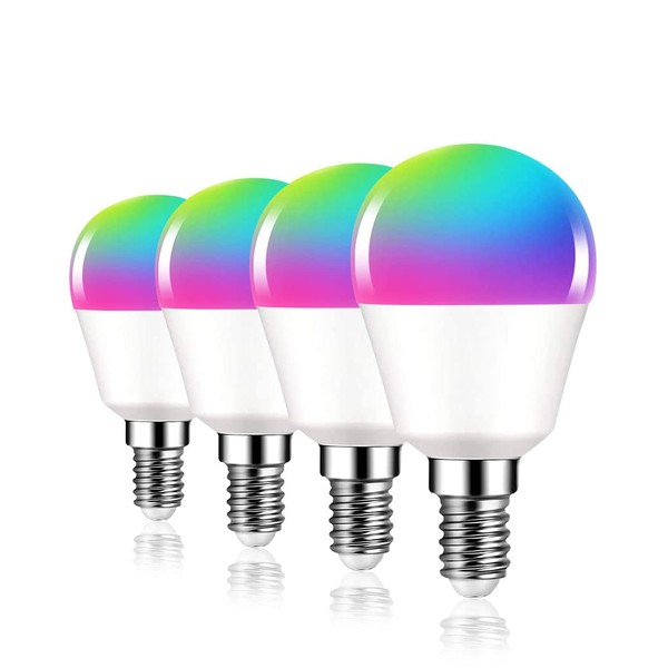 DOGAIN E12 Smart Light Bulbs, A15 Small Smart Bulb 6W=40W Compatible with Alexa, Google Home WiFi-Bluetooth RGB Color Changing Lights 500LM Candle Base Ceiling Fan Light Bulbs (Only 2.4Ghz) 4Pack
