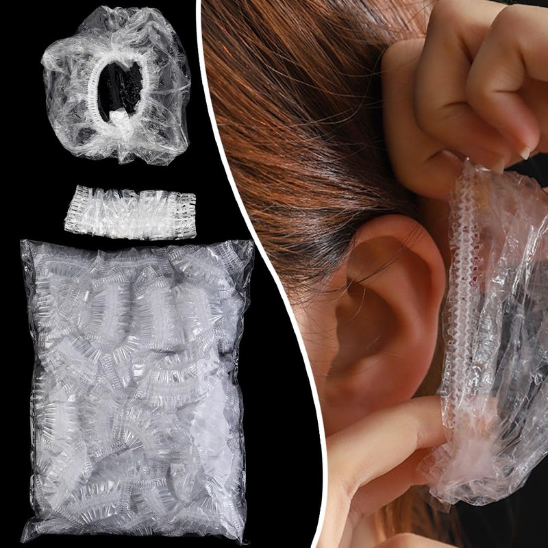 100 Pcs Clear Earmuffs - Waterproof Plastic Ear Covers for