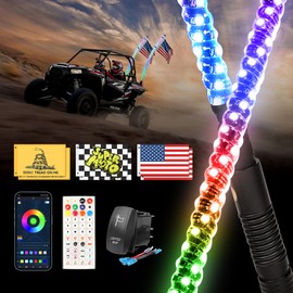 POZANKI 2PCS 5FT Whip Lights with Spring BaseSpiral RGB LED Whip Light with App & RF Remote ControlRGB Chasing/Dancing Lighted Antenna Whips for UTVATVRZRSXSCan-AmJeep TruckPolaris Dune Buggy HZ50150