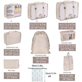 NEWKIBOU - Organizadores de Viaje para Maletas,12 en 1 Set de Organizador de Equipaje,Impermeable Organizador de Maleta, para Ropa Zapatos, Cosméticos de bolsas organizadoras de viaje (Beige)