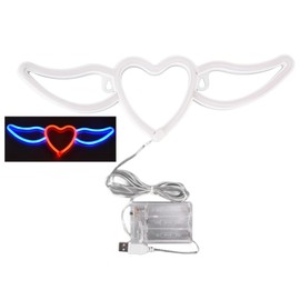Heart Shaped Neon Light Safe Energy Saving Dual Power Heart Shaped Wings Neon Sign for Valentine's Day Wedding(Blue Light Red Light )