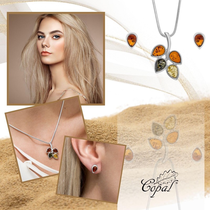 Copal Women's Jewellery Set with Amber Pendant and Earrings 925