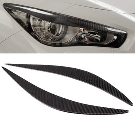 Camrusic Carbon Fiber Front Headlight Eyebrows, Front Lamp Eye Lid Cover Trim Eyebrow Compatible with Infiniti Q50 2014-2019