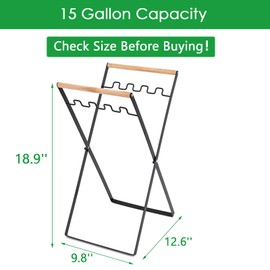 Foldable Trash Bag Holder for Camping, Heavy Duty 15 Gallon Outdoor Garbage Can Stand , No Assembly Iron Construction, Holds 4 Plastic Grocery Bags, Portable Wood Handle for Picnic, Beach, Party,BBQ