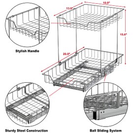 Simple Houseware 2-Tier (L+L) Organizer Pull Out Under Cabinet Sliding Shelf, Chrome