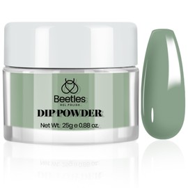 Beetles Green Dip Powder, 25g Emerald Olive Sage Green Dipping Powder Nail Art Starter Manicure DIY Home Salon Long Lasting Eucalyptus Pastel Green Dip Nail Art Design No Nail Lamp Needed