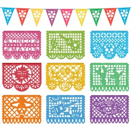 Kesote 3 Guirnalda de Banderines de Fiesta Mexicana para el Día de los Muertos Cinco de Mayo Cumpleaños Decoración Multicolor Banner de Papel Picado de plástico