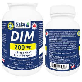 Naka Platinum DIM, 200mg + Bioperine Black Pepper, Supports Estrogen Metabolism + Balance, Made in Canada (75 vcaps (Pack of 1))