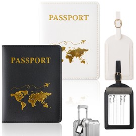 ZDNT 4 Pcs Passport Cover and Luggage Tag,Passport Holder,Passport Cover Luggage Tag Set,PU Leather Passport Holder Travel Wallet Case Organiser for Passport Credit Card Business Cards Boarding