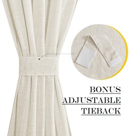 NICETOWN Front Door Curtain - Soft Beige Linen Weave Pattern Door Shade for Windows Light Filtering Rod Pocket French Window Cover for Entryway/Garage with Tieback, 1 Panel, 26" W x 40" L