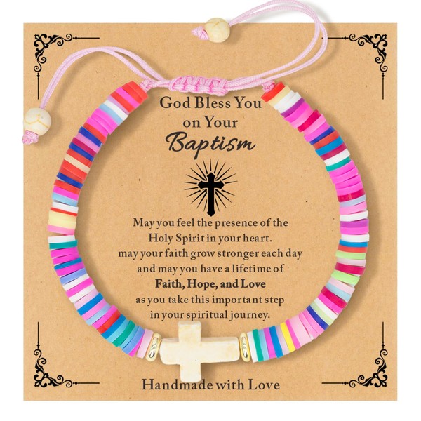 TOLOWOBK Baptism Gifts for Girl Kids Cross Bracelet Baptism Bracelet