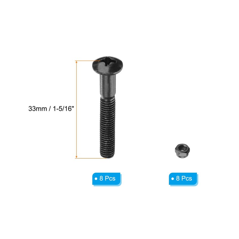 PATIKIL 8 Pcs 1-5/16" / 33mm Skateboard Mounting Hardware Carbon