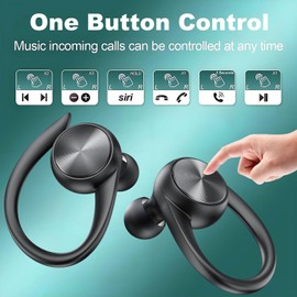 Bluetooth Headphones, 60h Playtime LED Display In-Ear Headphones Wireless Bluetooth 5.3 with 4 ENC Noise Cancelling Mic, Wireless Headphones, Wireless Earphones with Ear Hooks for Sports/Gym/TV