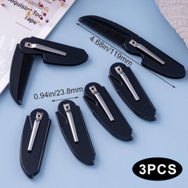 CustomyLife 3pcs Folding Mustache Comb for Men Portable Pocket Moustache Comb Plastic Fine Teeth Beard Straightener Grooming Styling Hair for Men Boys Fathers
