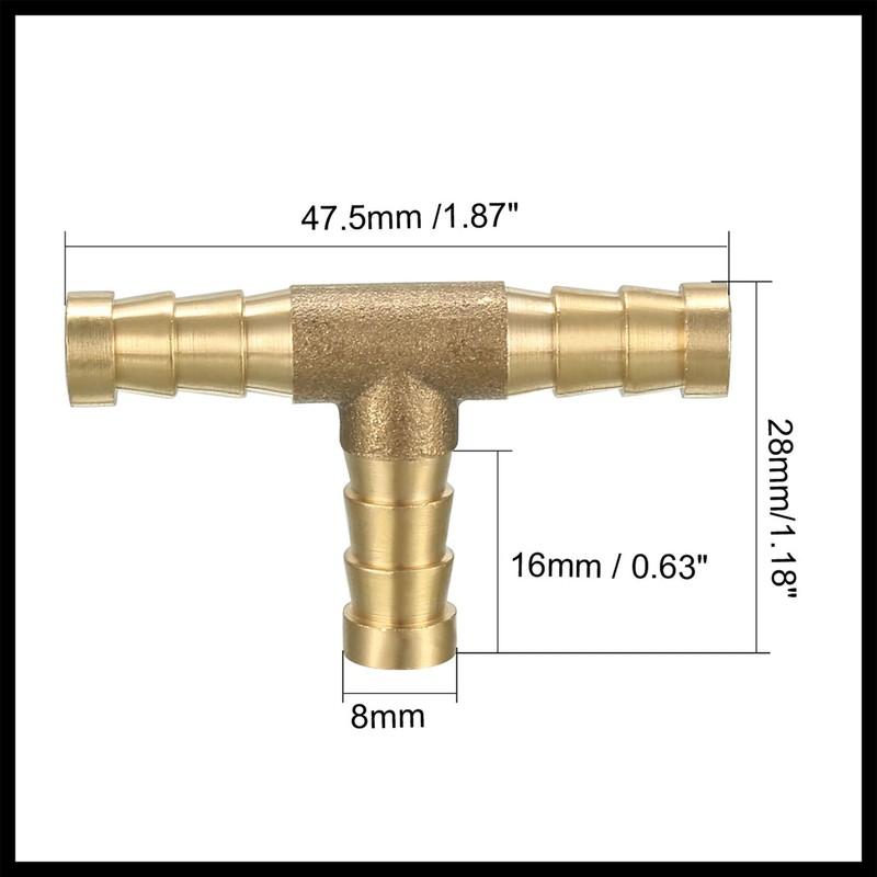 Hihaha Car 5/16" 8mm Brass Barb Hose Fitting Tee T