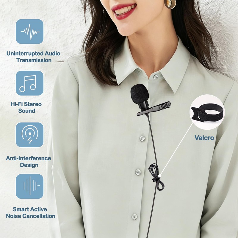 QQM USB Lavalier Microphone, Plug & Play Clip-On Lapel Mic