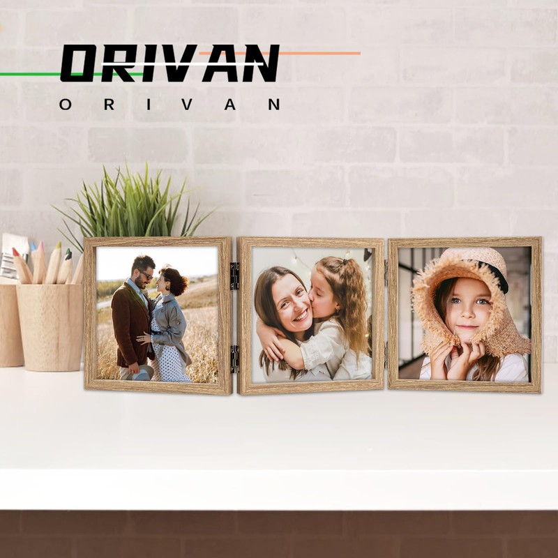 ORIVAN 5x5 Triple Picture Frame Hinged 3 Photos Folding Photo