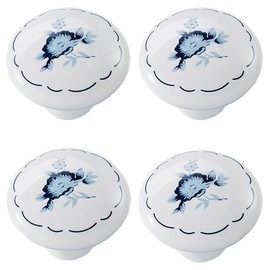 Tverghvad Ceramic Hand Painted Drawer Knobs, [4 Pack] Vintage Orchid Flower Round Cabinet Knobs and Pulls, Kitchen Furniture Knobs for Dresser/Cupboard/Wardrobe/Closet (Blue, 4 Pieces)