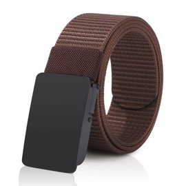 AWAYTR Nylon Tactical Belt for Mens- No Hole Golf Belt with Metal Buckle for Casual Jean Pants, Brown, Fit waist from 36 in to 41 in