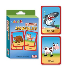edudak Juego de Memoria para Niños En Inglés con Tematica de Animales. 60 Tarjetas. Juego de Mesa Infantil                                            