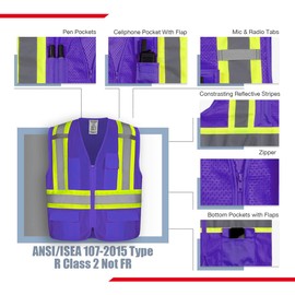 KAYGO Safety Vest with Pockets - High Visibility Reflective Vest ANSI Class 2 Construction Vest (Type R, Not FR) KG0100 (M, Purple, 1 Pcs)