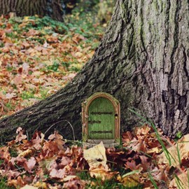 Txuolin Green Fairy Door Wooden Miniature Doors Outdoor Mini Fairy Gnome House Accessories for Tree Trunk Ornaments Garden Miniatures,Garden Sculptures and Statues