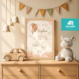 SpecialMe® Baby Poster mit Geburtsdaten personalisieren Schäfchen Ballon Wandbild Babyzimmer Geschenk Geburt