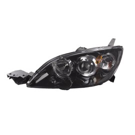 HEADLIGHTSDEPOT Black Housing Halogen Headlight Compatible with Mazda 3 2004-2009 Includes Left Driver Side Headlamp CAPA Certified