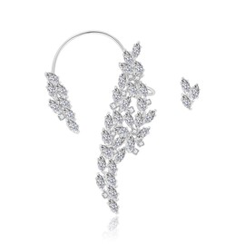 NANDUDU Ear Crawler Climber Earrings for Women - Sparkly Elegant Cubic Zirconia Adjustable Cuff Wrap Pierced Rhinestone Stud Set - Hypoallergenic Cartilage Jewelry (Silver 4)