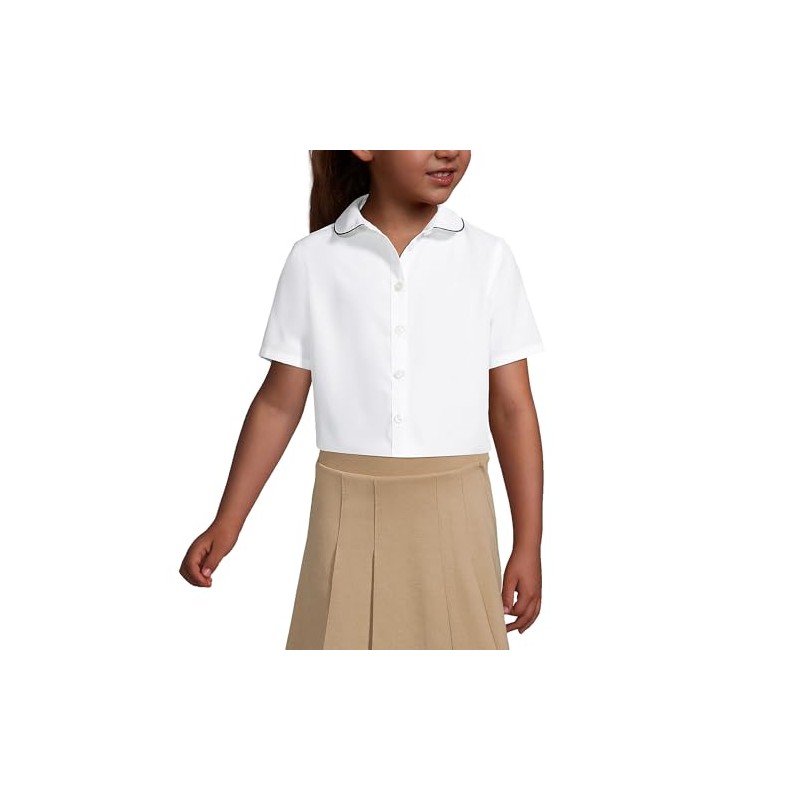 Lands' End Uniform Girls Piped Broadcloth Peter Pan Blouse White/Classic