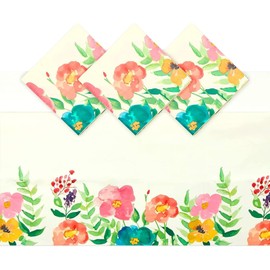 Sparkle and Bash 3 Pack Plastic Watercolor Floral Tablecloth for Wedding, Birthday Party Decorations, Disposable Tablecloths for Rectangle Tables, Tea Party Supplies, Baby Shower, 54 x 108 Inch